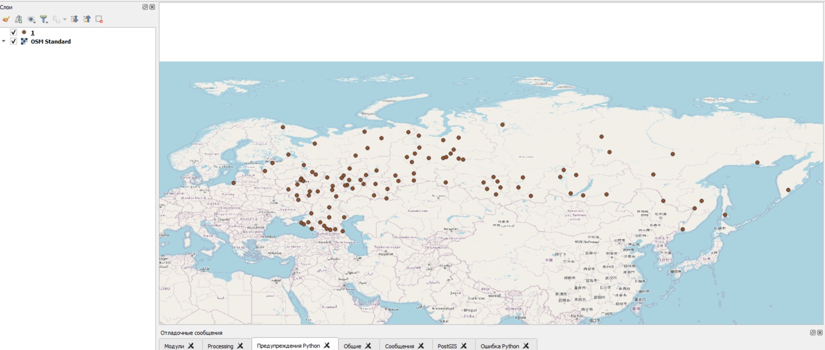 Аэропорты на карте QGIS