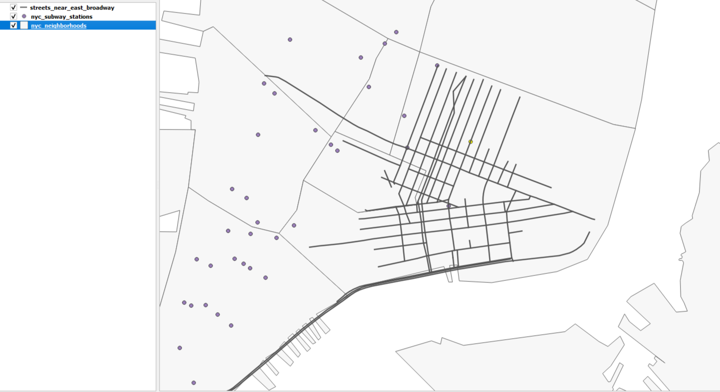 Слой улиц около станции в QGIS