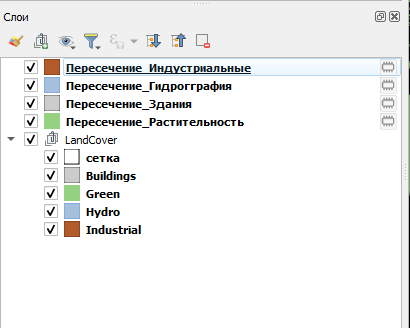 Результат пересечения сетки и слоёв