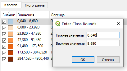 Редактирование границ классов