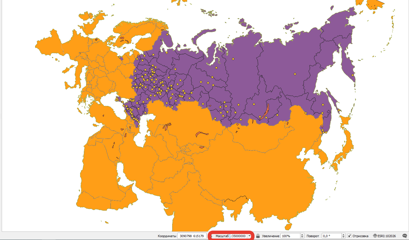 Установка масштаба карты