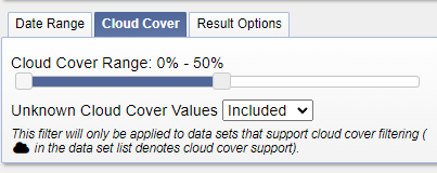 фильтр по облачности на вкладке Cloud Cover