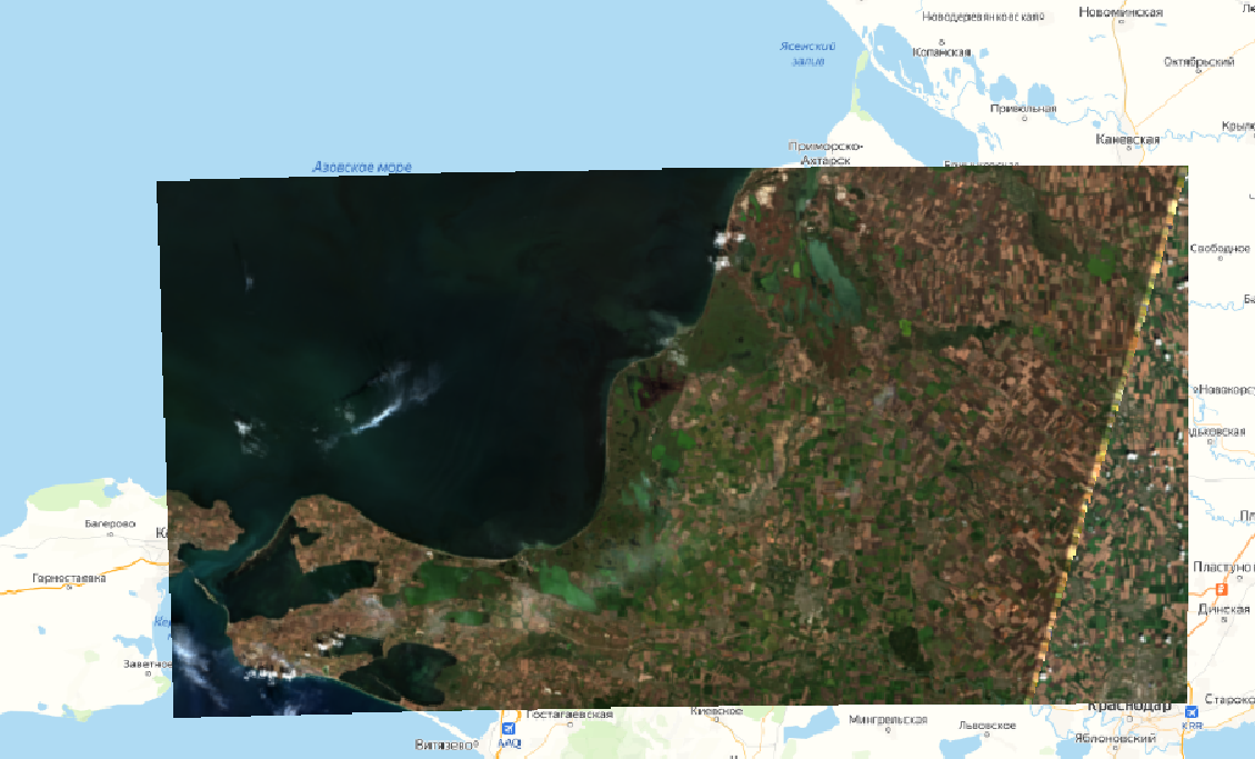 одна сцена Sentinel-2 покрывает территорию лишь частично — нужен второй снимок и их объединение в мозаику