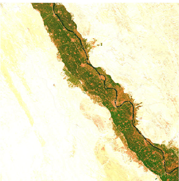 снимок Sentinel-2 на территорию дельты Нила (контраст усилен для наглядности)