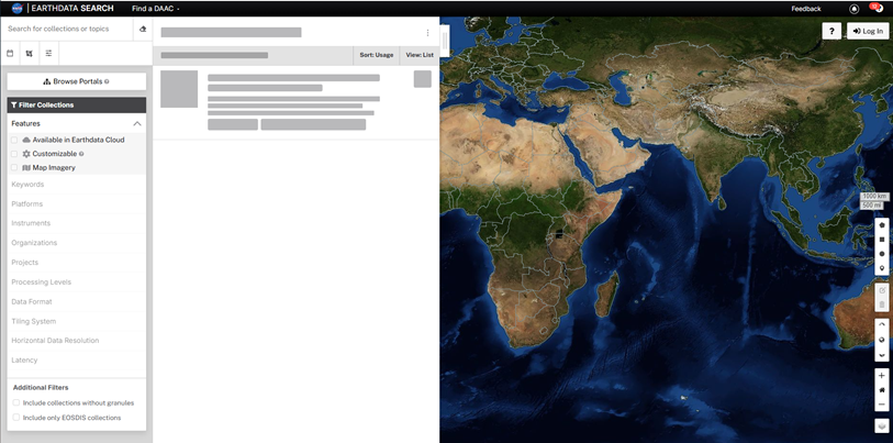 интерфейс Earthdata Search — поиск данных ДЗЗ по инструментам, датам и территории