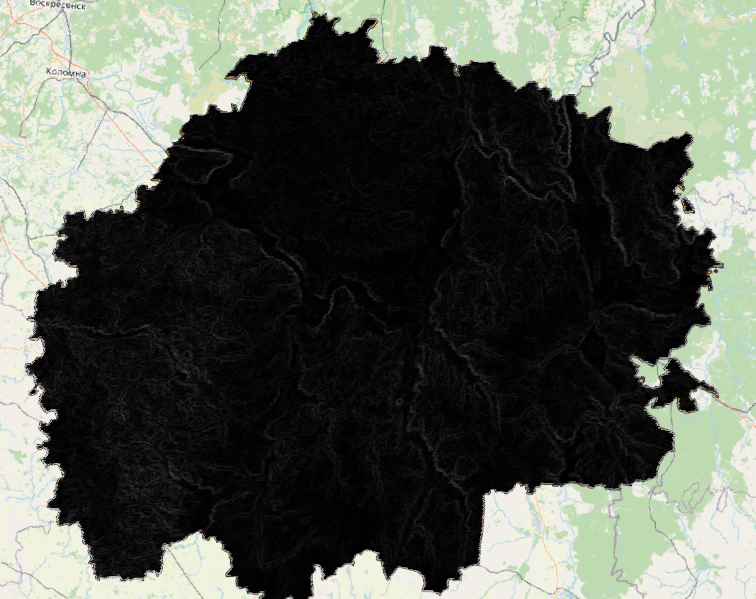 результат расчёта крутизны склона по ЦМР для территории Рязанской области