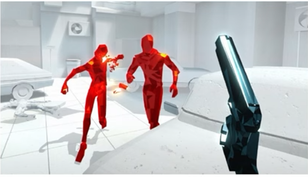 Скриншот Superhot: белое окружение, красные противники, застывшее время
