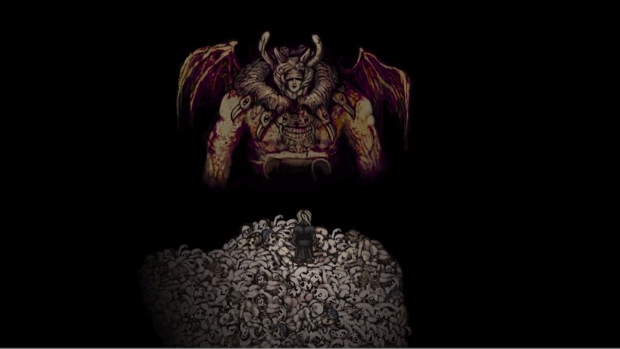 Кадр Fear and Hunger — герой перед древним божеством