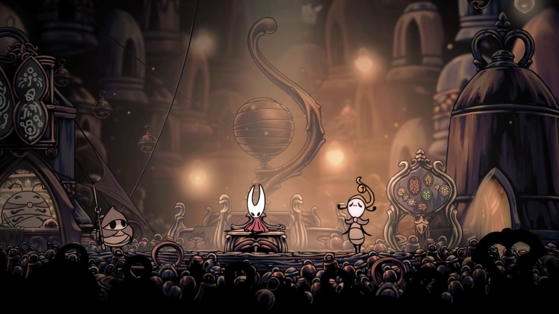 Кадр Hollow Knight: Silksong — Хорнет на сцене перед толпой
