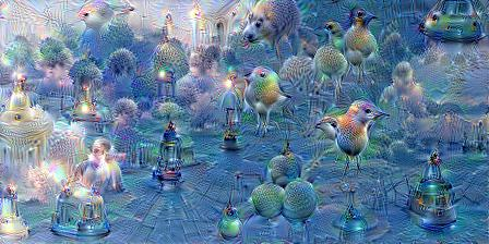 DeepDream со случайным сдвигом (jitter) на каждом шаге — артефакты ослаблены
