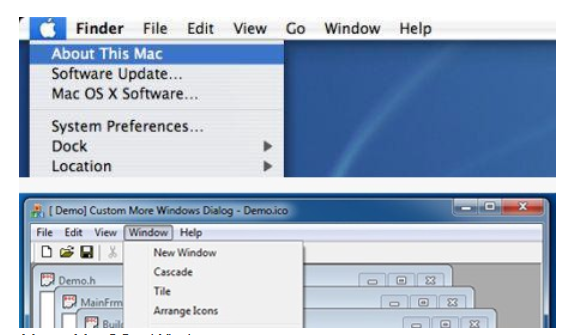 Сравнение верхних меню macOS и Windows: меню у самого края экрана достигается быстрее